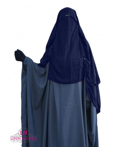 Niqab/Sitar muts met clips Umm Hafsa 1m50 - blauw-Niqab Umm Hafsa-Maktaba-Ahloulhadith