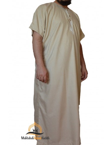 Qamis a maniche corte da uomo - Beige-Qamis a maniche corte-Maktaba-Ahloulhadith