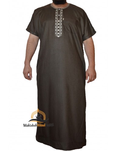 Qamis a maniche corte da uomo - Marrone-Qamis a maniche corte-Maktaba-Ahloulhadith