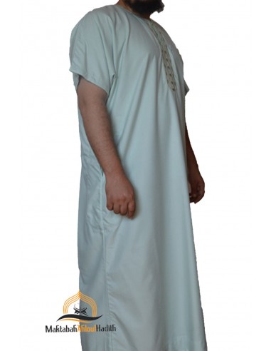 Men's short-sleeved Qamis - Water green-Short-sleeved Qamis-Maktaba-Ahloulhadith
