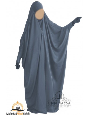 Umm Hafsa "Caviary luxe" Jilbab saudita com presilhas - Cinzento-JILBAB 1 PEÇA-Maktaba-Ahloulhadith