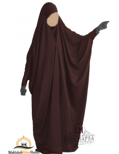 Umm Hafsa "Caviary luxe" saudisk jilbab med clips - brun-JILBAB 1 STYCKE-Maktaba-Ahloulhadith