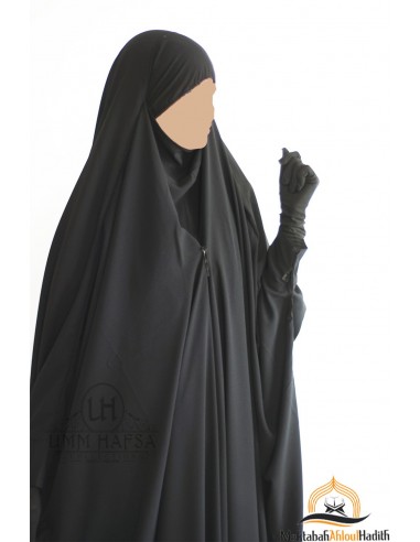 Umm Hafsa "Caviary luxe" Jilbab saudí con pinzas - Negro-JILBAB 1 PIEZA-Maktaba-Ahloulhadith