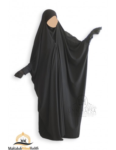 Umm Hafsa "Caviary luxe" Jilbab saudí con pinzas - Negro-JILBAB 1 PIEZA-Maktaba-Ahloulhadith