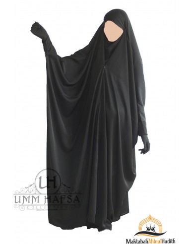 Saudi-Arabischer Jilbab mit Clips Umm Hafsa "Nidha luxe" - Schwarz-JILBAB 1 STÜCK-Maktaba-Ahloulhadith