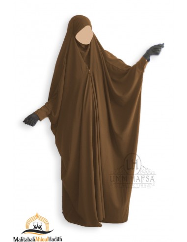 Jilbab saudita com clips Umm Hafsa - Canela-JILBAB 1 PEÇA-Maktaba-Ahloulhadith