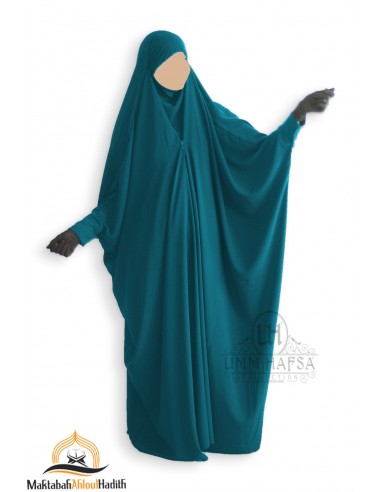 jilbab saudí con pinzas Umm Hafsa - Bleu Canard-JILBAB 1 PIEZA-Maktaba-Ahloulhadith