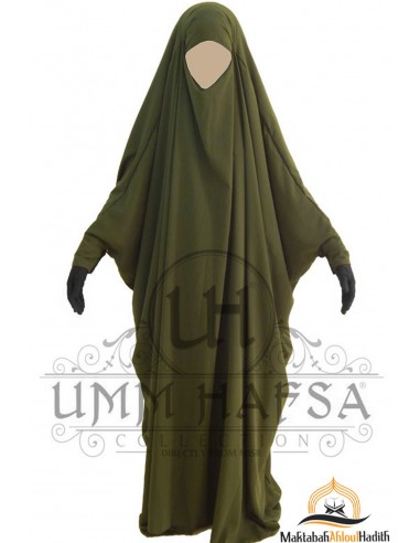 Jilbab Saoudien a clips Umm Hafsa - Vert kaki-JILBAB 1 PIÈCE -Maktaba-Ahloulhadith