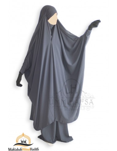 Jilbab de 2 peças com clipes "saia" Umm Hafsa - Cinzento-Jilbab Umm Hafsa-Maktaba-Ahloulhadith