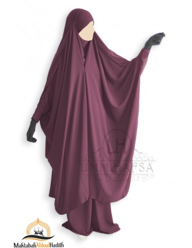 Jilbab 2 pieces with clips "skirt" Umm Hafsa - Plum-Jilbab Umm Hafsa-Maktaba-Ahloulhadith