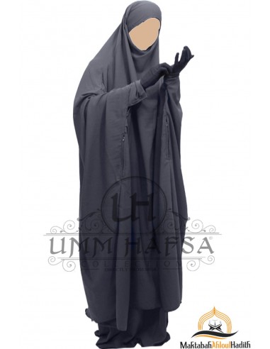 Umm Hafsa Falda Jilbab con cremallera - Gris-Jilbab Umm Hafsa-Maktaba-Ahloulhadith