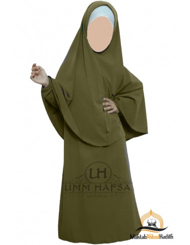 Abaya Hijab Mädchen Umm hafsa - Mandelgrün-Abaya/Hijab-Kombination-Maktaba-Ahloulhadith