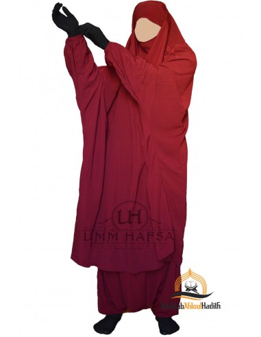 Klassischer zweiteiliger Jilbab "Sarouel" Umm Hafsa - Bordeaux-Jilbab Umm Hafsa-Maktaba-Ahloulhadith