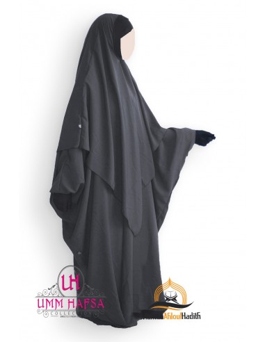 Conjunto Abaya + Khimar Lycra Umm Hafsa - GRIS-Abaya Umm Hafsa-Maktaba-Ahloulhadith