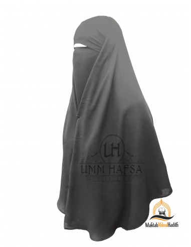 Niqab 2 Pièces à Clips Umm Hafsa 1m25 - Gris-Niqab Umm Hafsa-Maktaba-Ahloulhadith