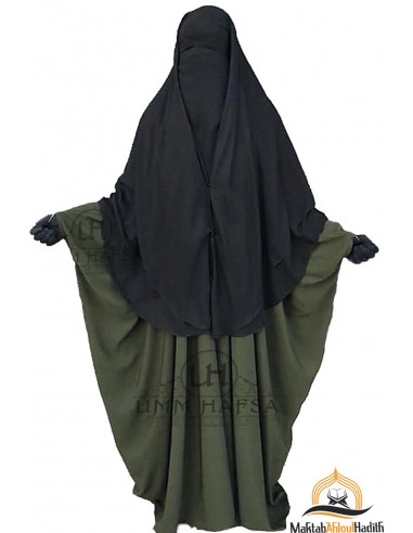 Niqab 2 Piece Clip-on Umm Hafsa 1m25 - Black-Niqab 2 Voiles-Maktaba-Ahloulhadith