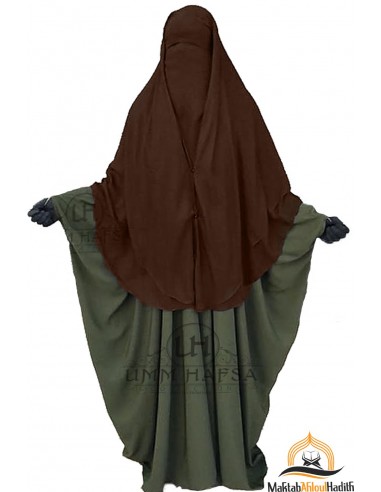 Niqab de 2 peças com clip Umm Hafsa 1m50 - Castanho-Niqab 2 Véus-Maktaba-Ahloulhadith