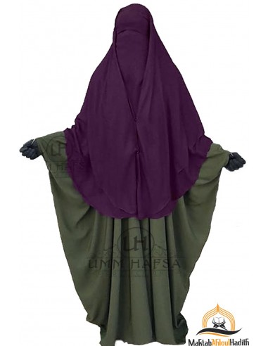 Niqab 2 delar med clips Umm Hafsa 1m50 - Plommon-Niqab 2 Slöjor-Maktaba-Ahloulhadith