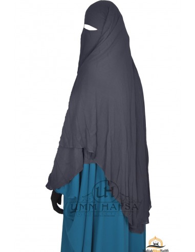 Niqab/Sitar cape med clips Umm Hafsa 1m50 - Grå-Niqab Umm Hafsa-Maktaba-Ahloulhadith