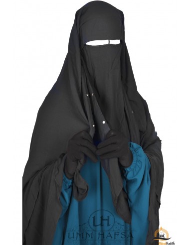 Niqab/Sitar muts met clips Umm Hafsa 1m40 - Zwart-Niqab Umm Hafsa-Maktaba-Ahloulhadith