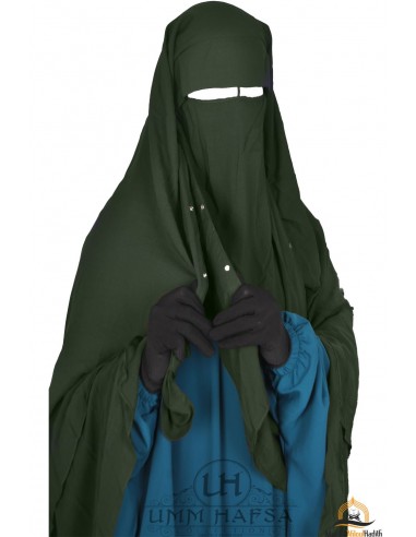 Niqab/Sitar muts met clips Umm Hafsa 1m40 - Khaki-Niqab Umm Hafsa-Maktaba-Ahloulhadith