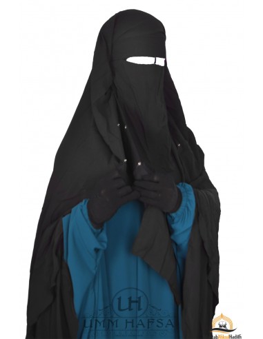 Niqab/Sitar cape met clips Umm Hafsa 1m40 - Zwart-Niqab Umm Hafsa-Maktaba-Ahloulhadith