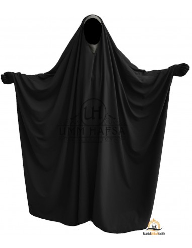 Grote Jilbab Saoudien Umm Hafsa Col V - Zwart-jilbab met V-hals-Maktaba-Ahloulhadith