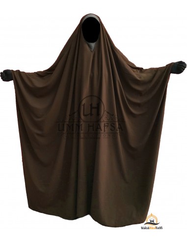 Grote Jilbab Saoudien Umm Hafsa Col V - Bruin-jilbab met V-hals-Maktaba-Ahloulhadith
