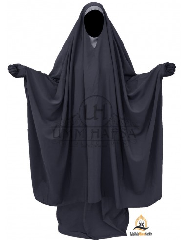 Big Jilbab 2 pieces Umm Hafsa V-neck - Grey-JILBAB 2 PIECES SKIRT-Maktaba-Ahloulhadith