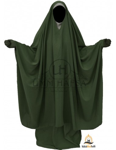 Jilbab grande 2 pezzi Umm Hafsa con scollo a V - Khaki-JILBAB 2 PEZZI GONNA-Maktaba-Ahloulhadith
