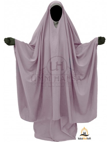 Big Jilbab 2 pièces Umm Hafsa Col "V" – Taupe-JILBAB 2 PIÈCES JUPE -Maktaba-Ahloulhadith