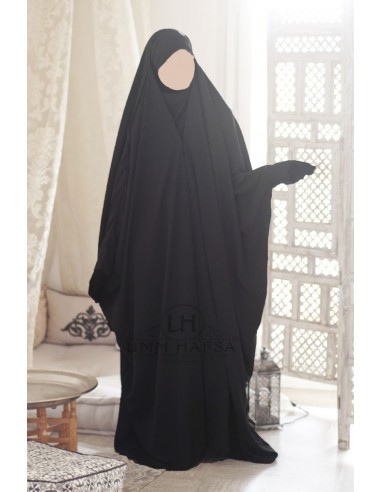 Jilbab Saoudien a clips Umm Hafsa - Noir-JILBAB 1 PIÈCE -Maktaba-Ahloulhadith
