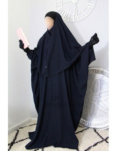 Conjunto Abaya + Khimar Lycra Umm Hafsa - AZUL-Abaya Umm Hafsa-Maktaba-Ahloulhadith