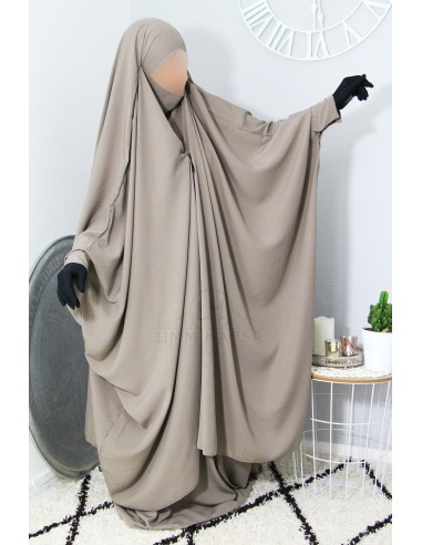 Jilbab 2 pieces with clips "skirt" Umm Hafsa - Taupe-JILBAB 2 PIECES SKIRT-Maktaba-Ahloulhadith