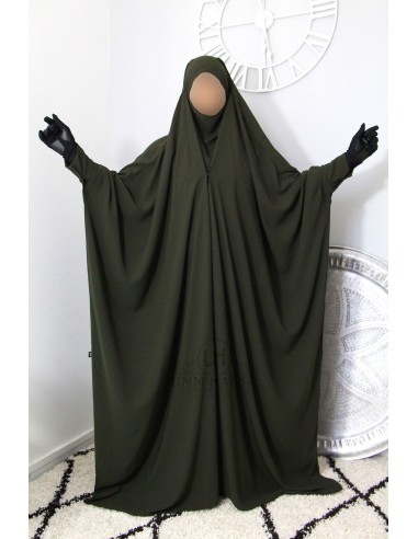 Jilbab saudita a clip Umm Hafsa "Caviary luxe" - Khaki-JILBAB 1 PEZZO-Maktaba-Ahloulhadith
