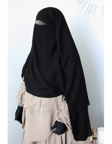 Niqab/Sitar cape met clips Umm Hafsa 1m60 - Zwart-Niqab Umm Hafsa-Maktaba-Ahloulhadith