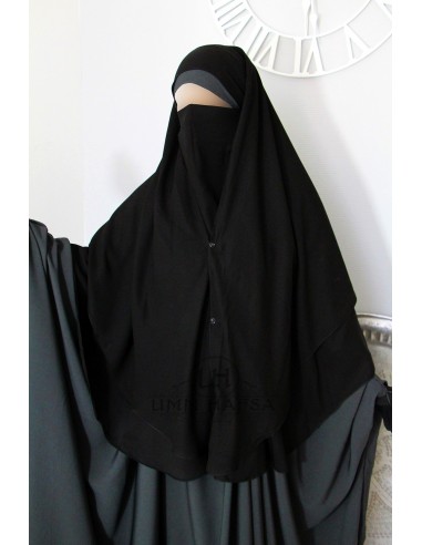 Niqab 2 Piece Clip-on Umm Hafsa 1m25 - Black-Niqab Umm Hafsa-Maktaba-Ahloulhadith