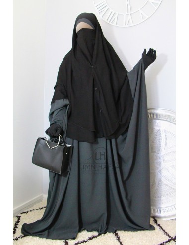 Niqab de 2 peças com clip Umm Hafsa 1m50 - Preto-Niqab 2 Véus-Maktaba-Ahloulhadith