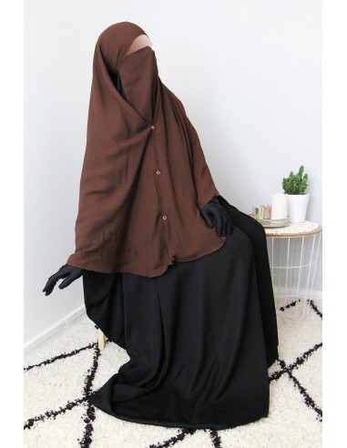 Niqab 2 Pièces à Clips Umm Hafsa 1m25 - Marron-Niqab Umm Hafsa-Maktaba-Ahloulhadith