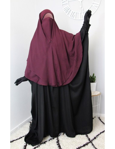 Niqab 2 peças com clipes Umm Hafsa 1m50 - Ameixa-Niqab 2 Véus-Maktaba-Ahloulhadith