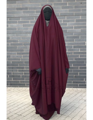 Big Jilbab 2 pieces Umm Hafsa V-neck - Bordeaux-JILBAB 2 PIECES SKIRT-Maktaba-Ahloulhadith