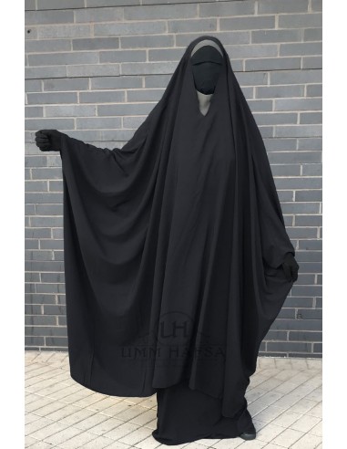 Big Jilbab 2-teilig Umm Hafsa "V" Ausschnitt - Schwarz-JILBAB 2-TEILIGER ROCK-Maktaba-Ahloulhadith