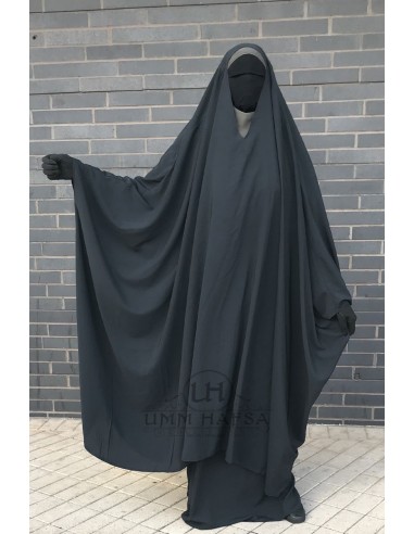 Big Jilbab 2-teilig Umm Hafsa "V" Ausschnitt - Grau-JILBAB 2-TEILIGER ROCK-Maktaba-Ahloulhadith