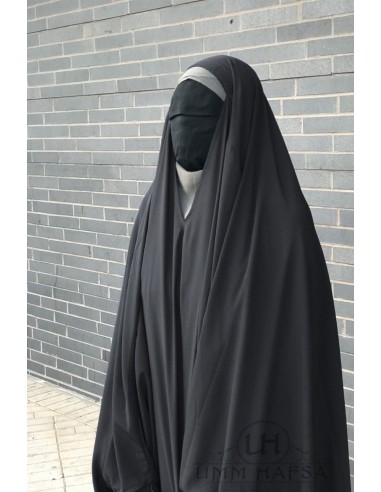 Grande Jilbab 2 peças Umm Hafsa decote em V - Preto-JILBAB 2 PEÇAS SAIA-Maktaba-Ahloulhadith