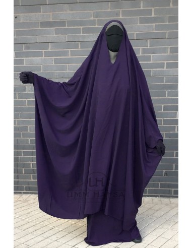 Big Jilbab 2 pieces Umm Hafsa V-neck - Aubergine-JILBAB 2 PIECES SKIRT-Maktaba-Ahloulhadith