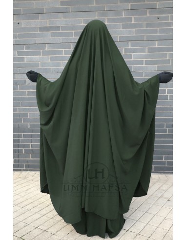 Jilbab grande 2 pezzi Umm Hafsa con scollo a V - Khaki-JILBAB 2 PEZZI GONNA-Maktaba-Ahloulhadith