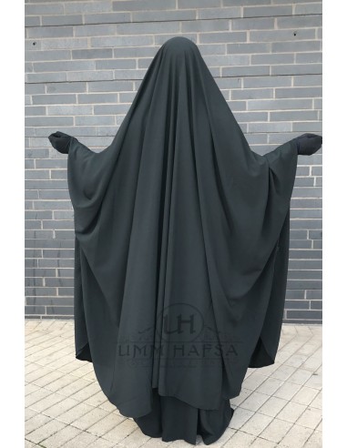 Big Jilbab 2 pieces Umm Hafsa V-neck - Grey-JILBAB 2 PIECES SKIRT-Maktaba-Ahloulhadith