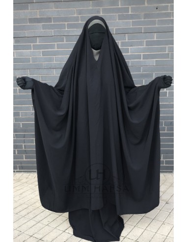 Grande Jilbab 2 peças Umm Hafsa decote em V - Preto-JILBAB 2 PEÇAS SAIA-Maktaba-Ahloulhadith