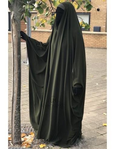 Grande Jilbab Saoudien Umm Hafsa Col V - Cáqui-jilbab com decote em V-Maktaba-Ahloulhadith