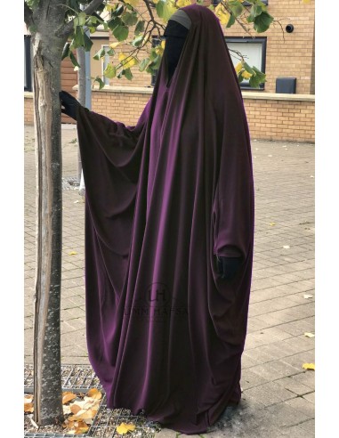 Big Jilbab Saoudien Umm Hafsa Col V - Plum-v-neck jilbab-Maktaba-Ahloulhadith